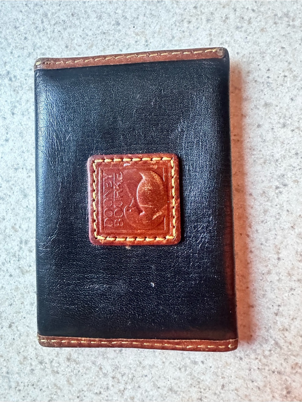 Dooney & Bourke Black Leather Card & Key Holder with Brown Trim